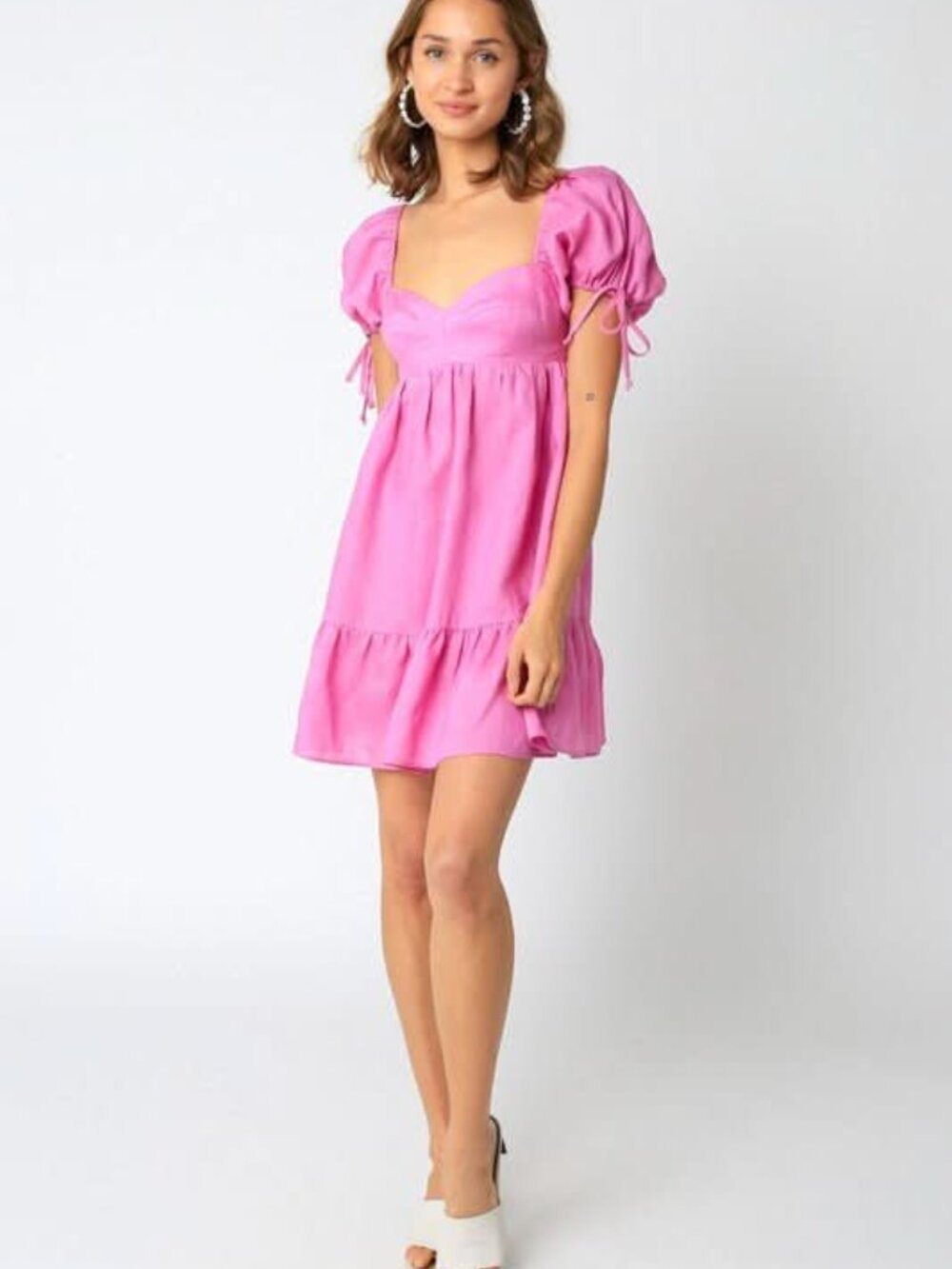 Boho Pink Jessie Pink Linen Babydoll Mini Dress Size M
